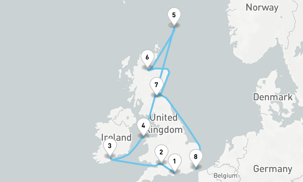 10 nights / 11 days, one-way from Portsmouth (England) to Dover (England)