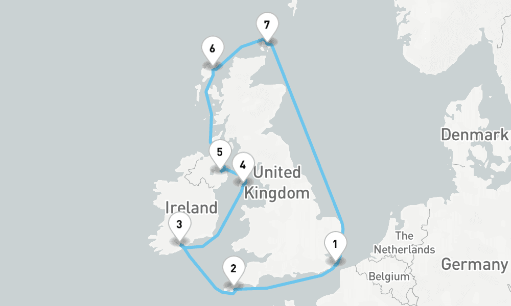 10 nights / 11 days, Dover (England) Round trip