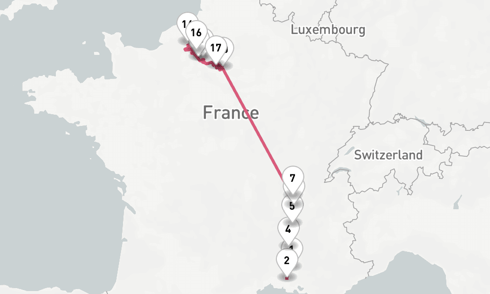 14 nights / 15 days, one-way from Avignon to Paris