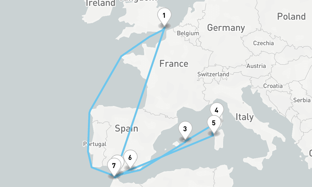 15 nights / 16 days, Dover (England) Round trip
