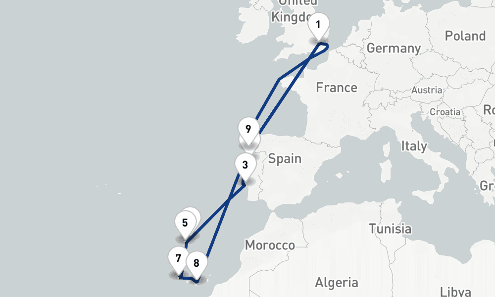 15 nights / 16 days, Tilbury (London, England) Round trip