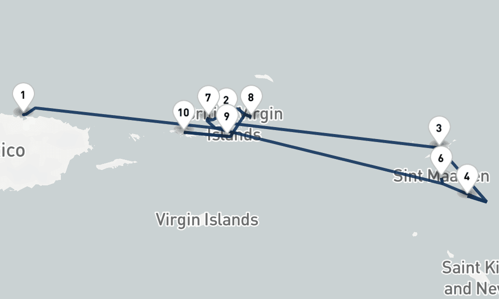 7 nights / 8 days, one-way from San Juan (Puerto Rico) to Saint Thomas Island (Charlotte Amalie, USVI)