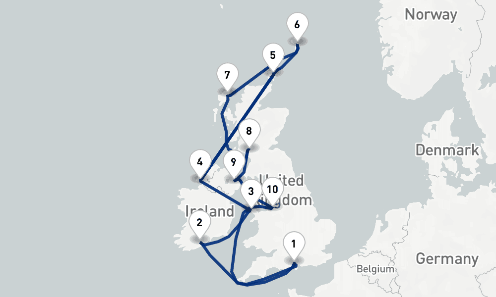 16 nights / 17 days, Southampton (England) Round trip