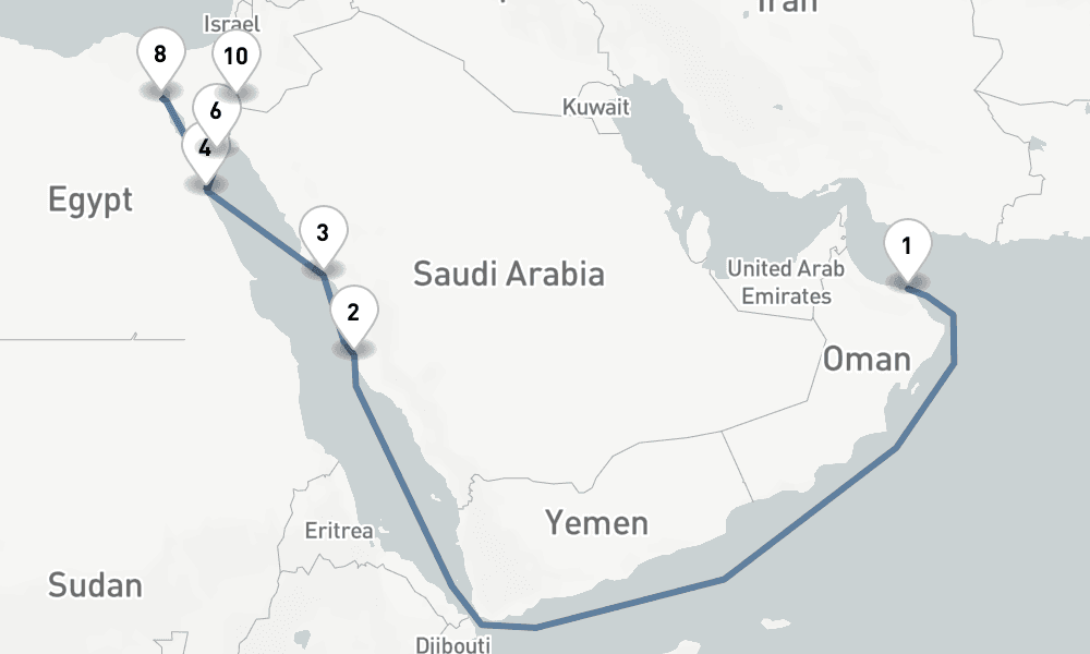 16 nights / 17 days, one-way from Muscat to Aqaba