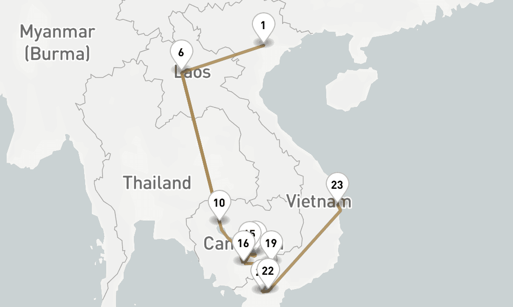 22 nights / 23 days, one-way from Hanoi to Phu My (Ho Chi Minh City / Saigon, Vietnam)