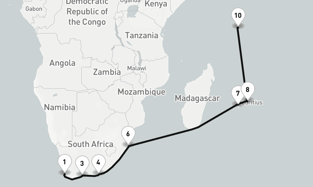16 nights / 17 days, one-way from Cape Town to Mahe Island (Victoria, Seychelles)