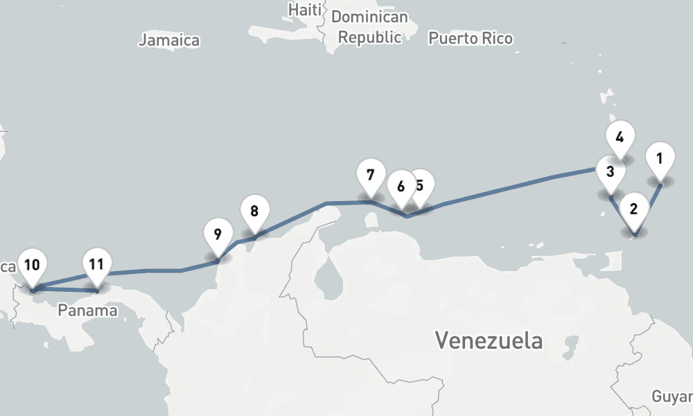 15 nights / 16 days, one-way from Bridgetown (Barbados) to Colon