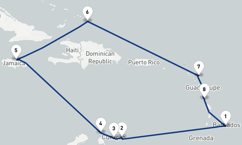 14 nights / 15 days, Bridgetown (Barbados) Round trip