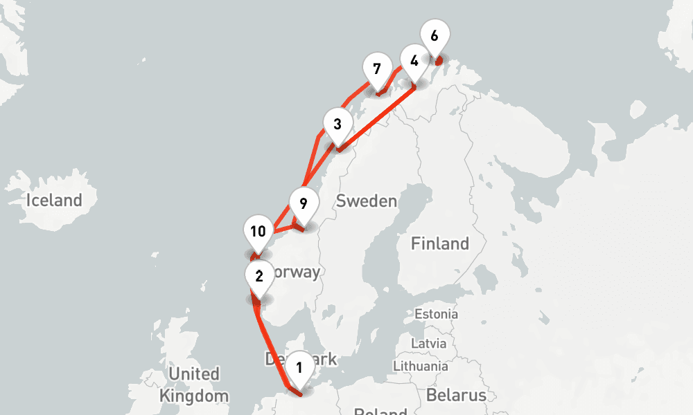 14 nights / 15 days, Hamburg Round trip