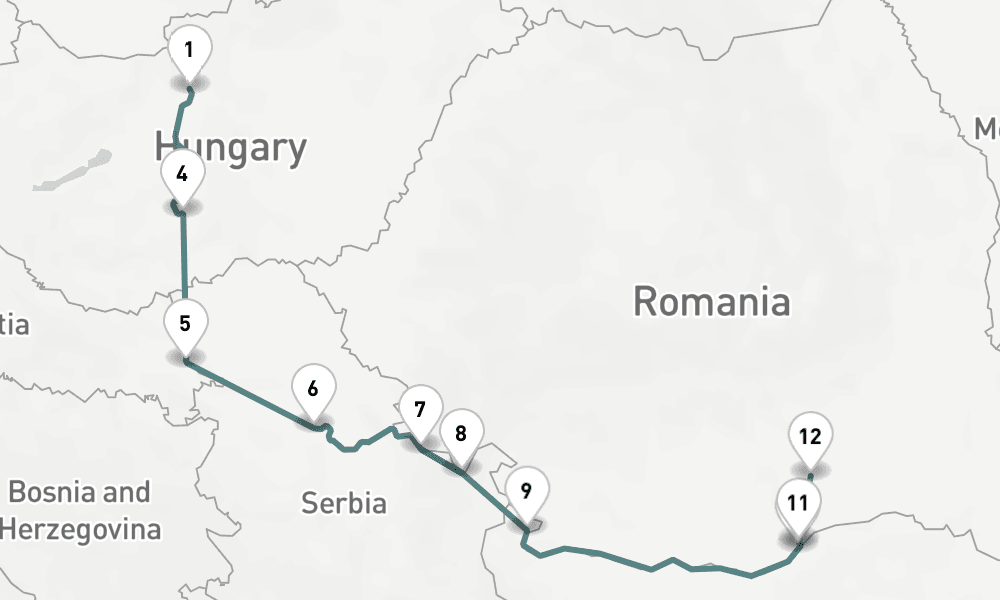 14 nights / 15 days, one-way from Budapest to Bucharest