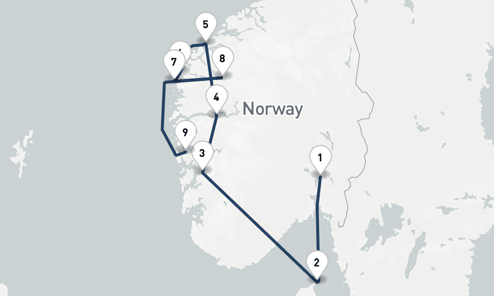 7 nights / 8 days, one-way from Oslo to Bergen