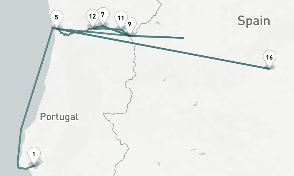 13 nights / 14 days, one-way from Lisbon to Madrid