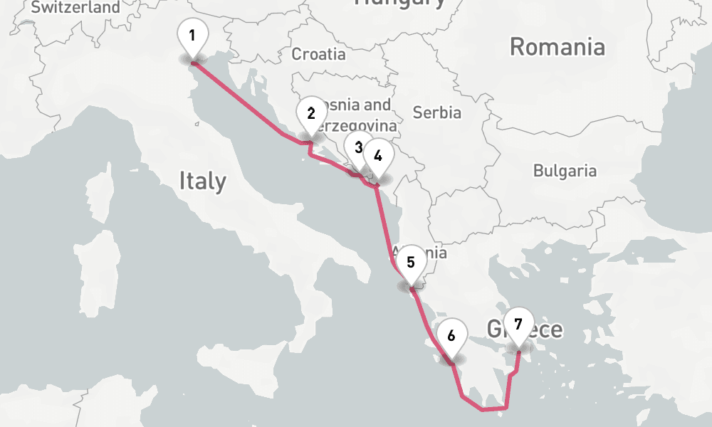 7 nights / 8 days, one-way from Venice to Piraeus (Athens, Greece)