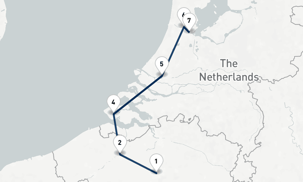 7 nights / 8 days, one-way from Brussels to Amsterdam (Holland)