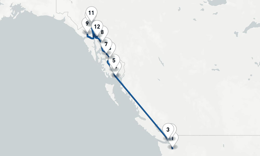 13 nights / 14 days, one-way from Seattle (Washington) to Juneau (Alaska)