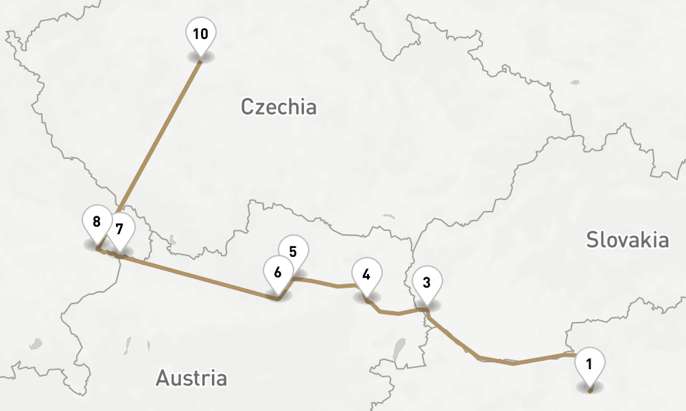 10 nights / 11 days, one-way from Budapest to Prague (Czech Republic)