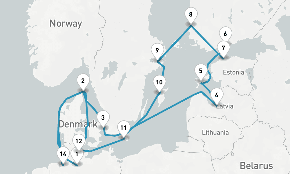17 nights / 18 days, one-way from Hamburg to Bremerhaven (Bremen, Germany)