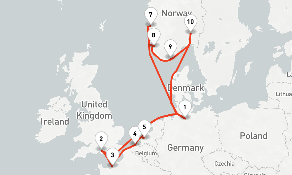 14 nights / 15 days, Hamburg Round trip