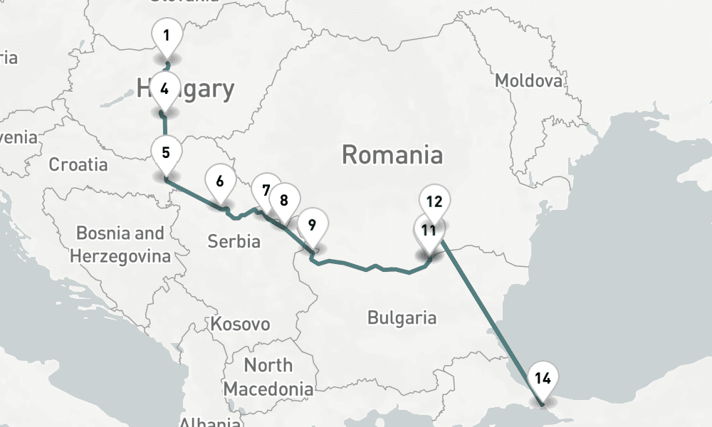 13 nights / 14 days, one-way from Budapest to Istanbul