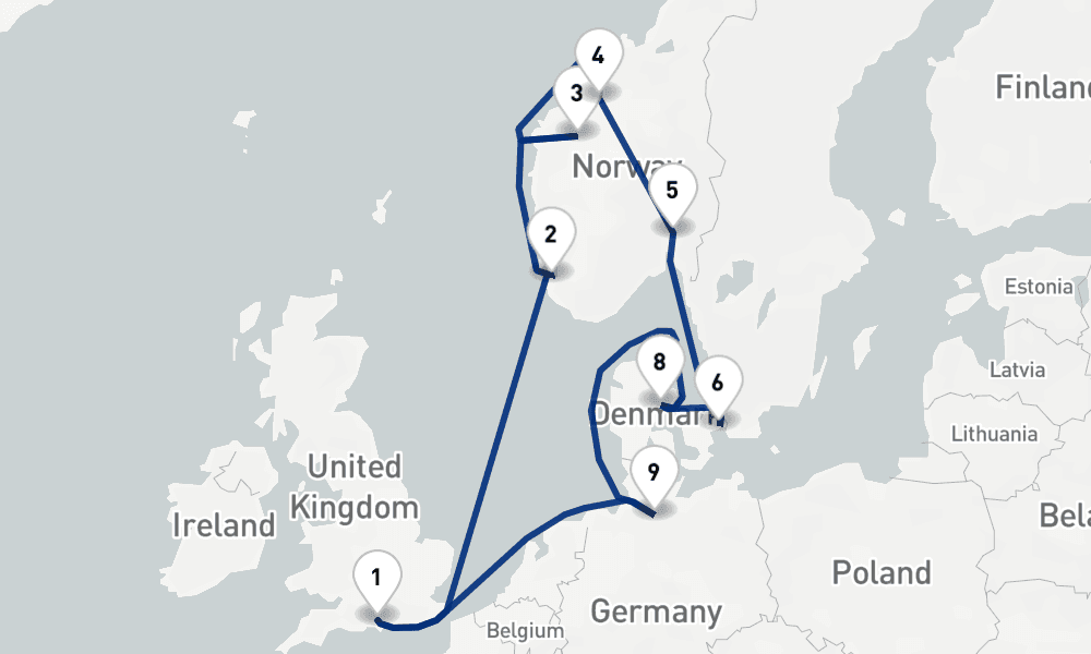 14 nights / 15 days, Southampton (England) Round trip