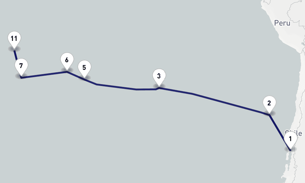 23 nights / 24 days, one-way from Puerto Montt to Papeete (Tahiti Island, French Polynesia)