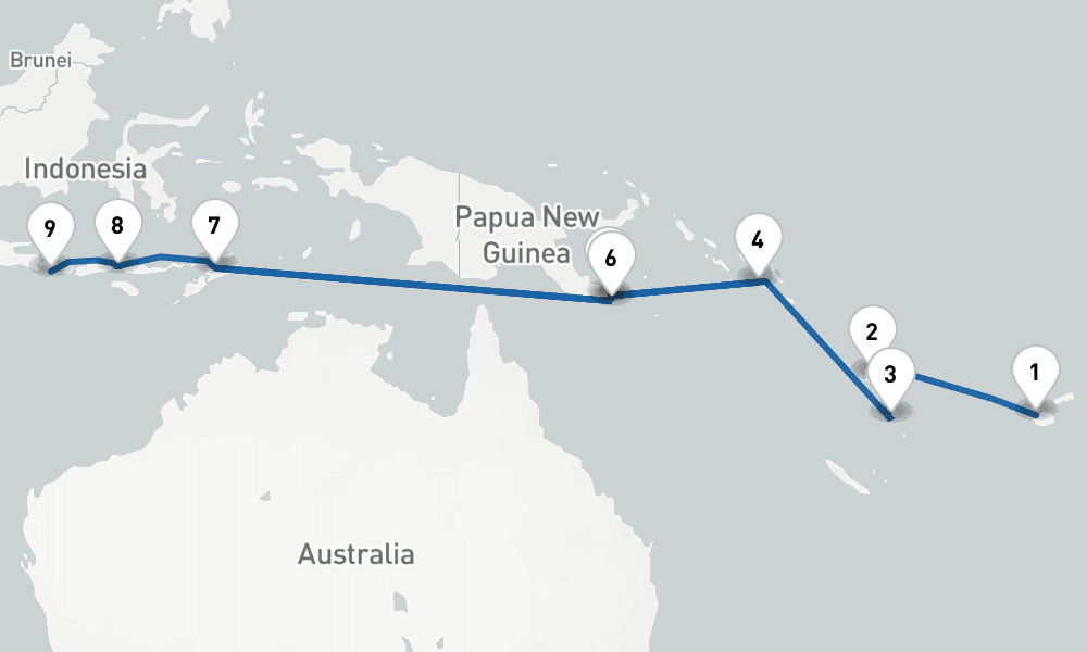 20 nights / 21 days, one-way from Lautoka to Benoa (Bali, Indonesia)