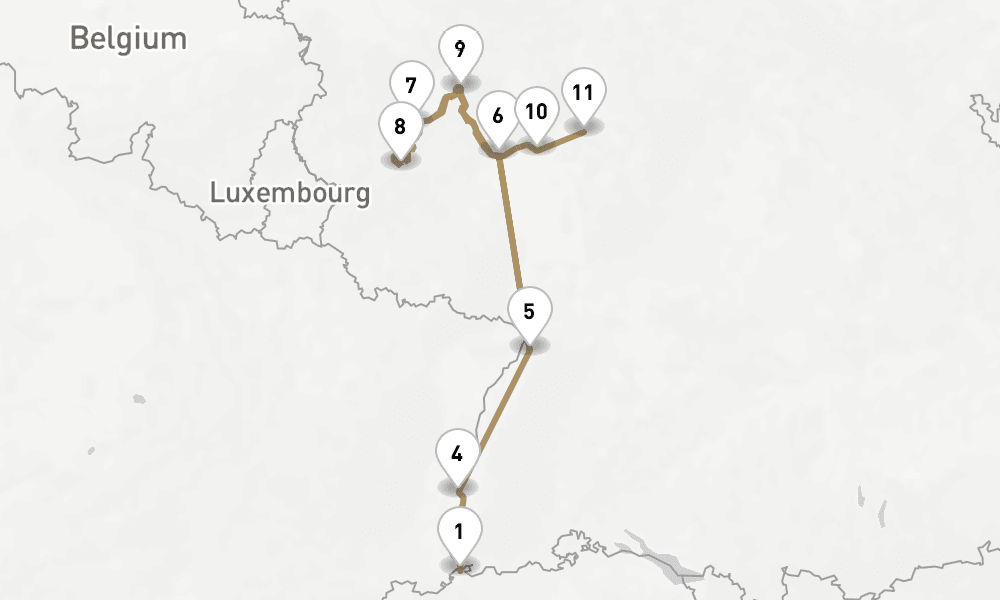 11 nights / 12 days, one-way from Basel to Frankfurt am Main