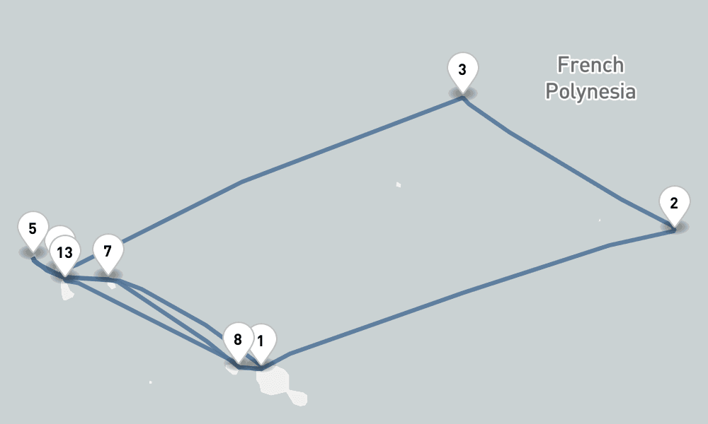 17 nights / 18 days, Papeete (Tahiti Island, French Polynesia) Round trip