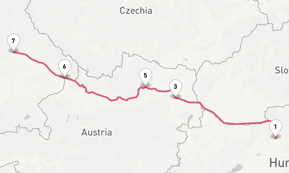 7 nights / 8 days, one-way from Budapest to Regensburg