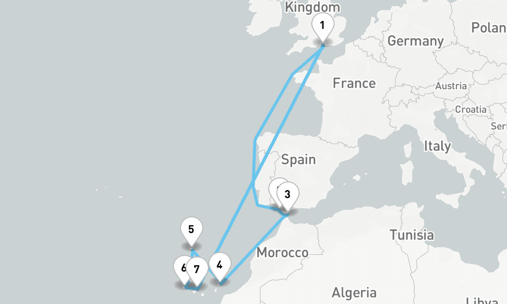 16 nights / 17 days, Portsmouth (England) Round trip