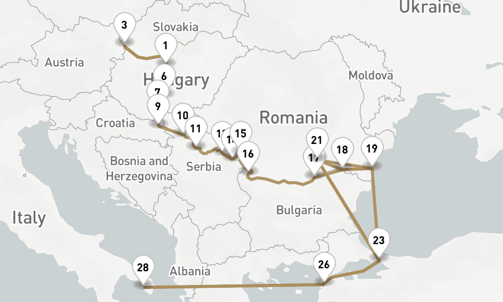 21 nights / 22 days, one-way from Budapest to Istanbul