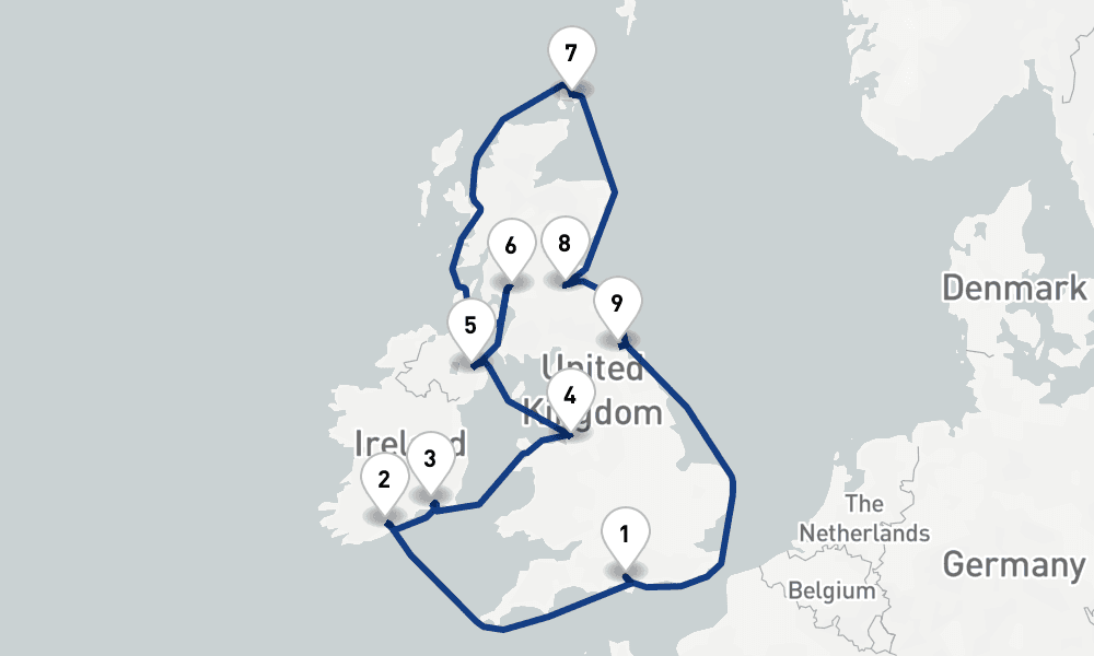 16 nights / 17 days, Southampton (England) Round trip