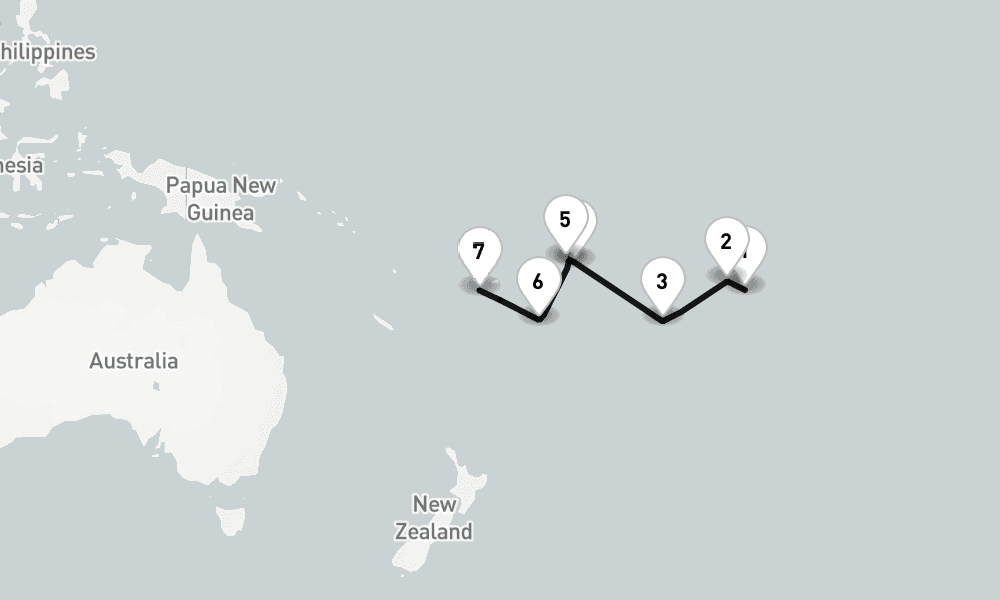 12 nights / 13 days, one-way from Papeete (Tahiti Island, French Polynesia) to Lautoka