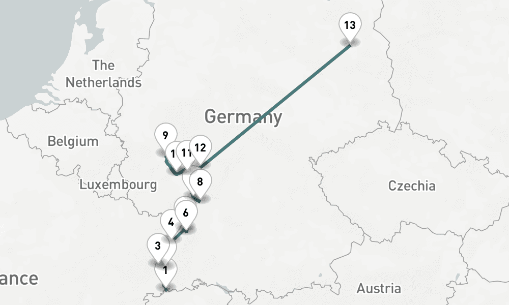 10 nights / 11 days, one-way from Basel to Berlin