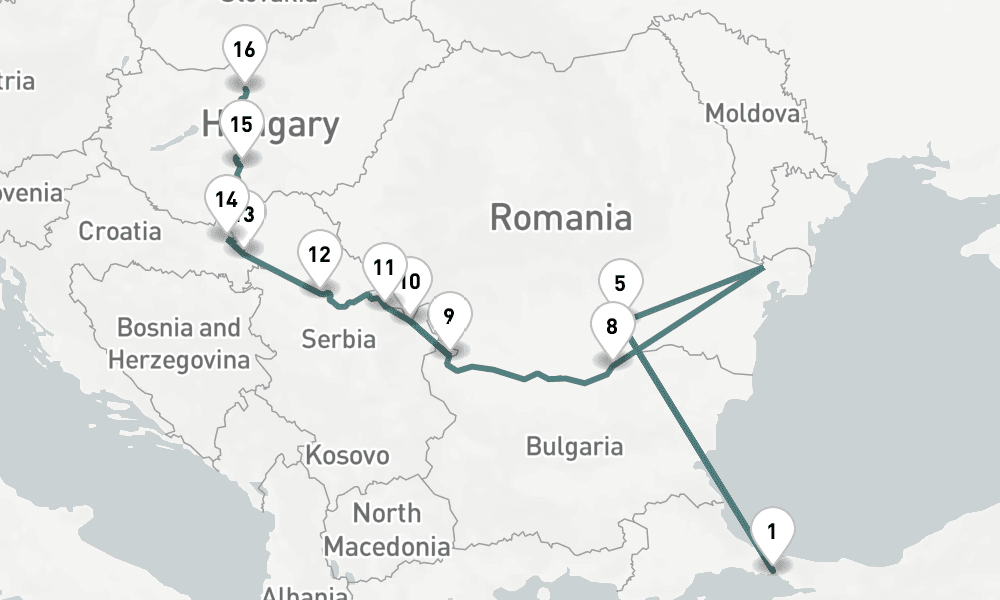 13 nights / 14 days, one-way from Istanbul to Budapest