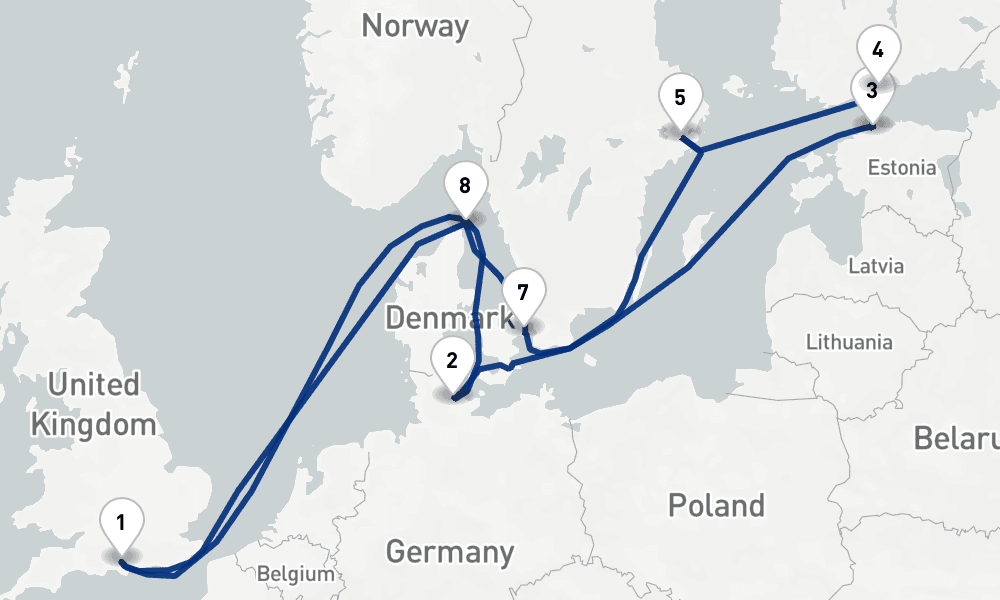 14 nights / 15 days, Southampton (England) Round trip