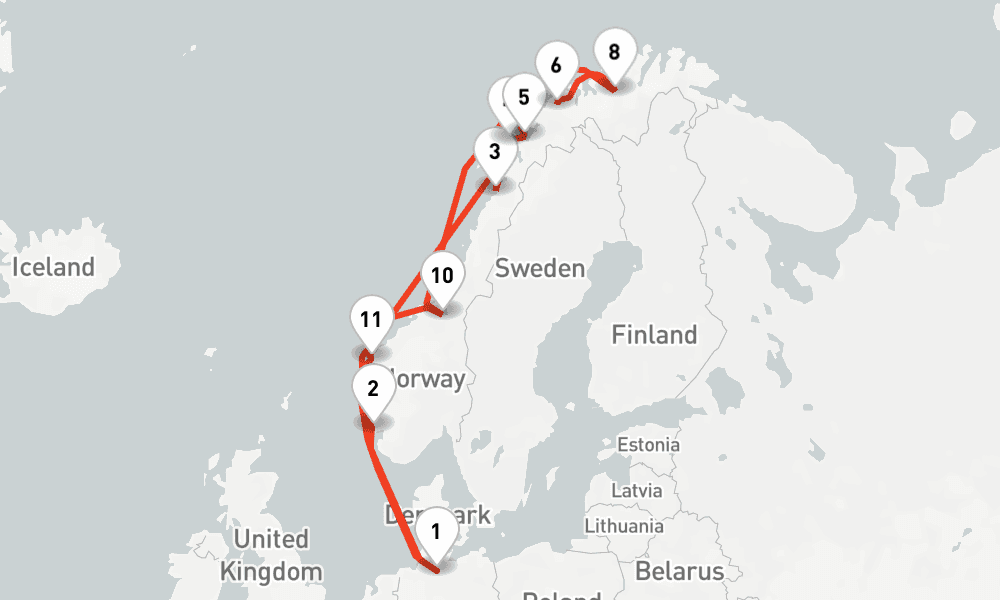 14 nights / 15 days, Hamburg Round trip