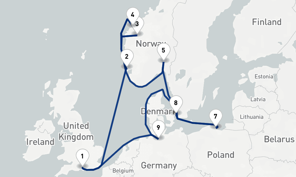 16 nights / 17 days, Southampton (England) Round trip