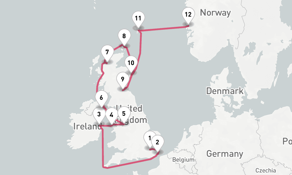 14 nights / 15 days, one-way from Tilbury (London, England) to Bergen