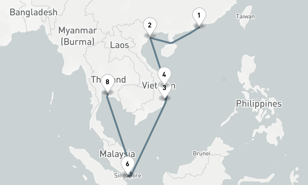 12 nights / 13 days, one-way from Hong Kong to Laem Chabang (Bangkok, Thailand)