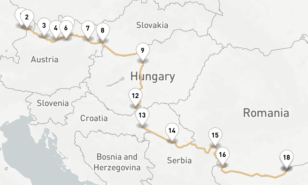 14 nights / 15 days, one-way from Vilshofen an der Donau to Giurgiu
