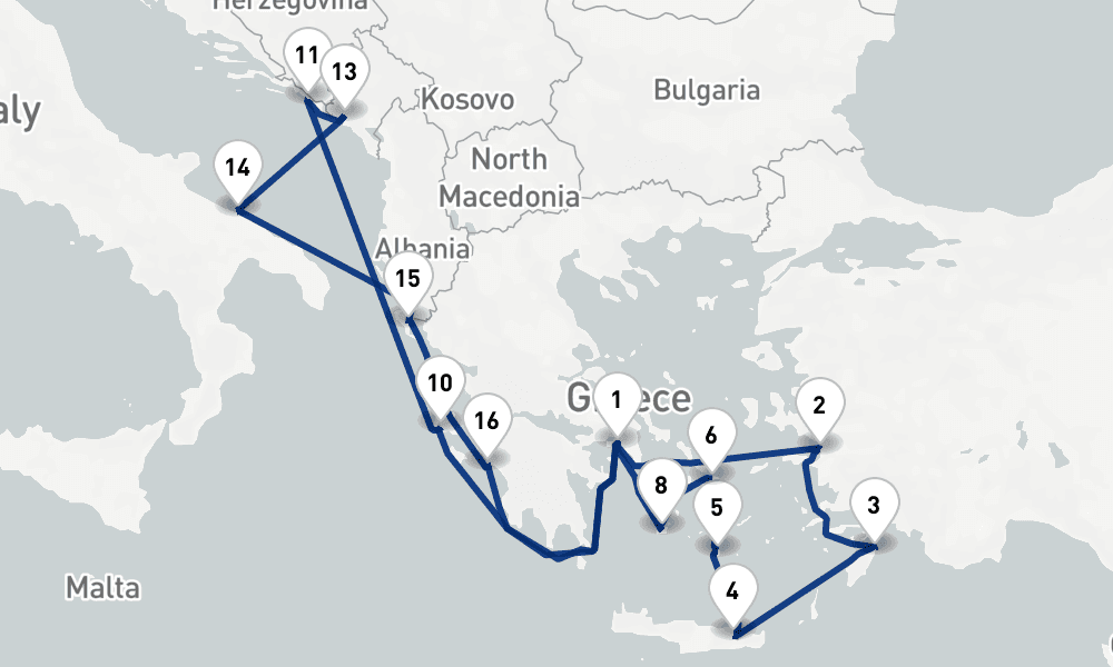 14 nights / 15 days, Piraeus (Athens, Greece) Round trip