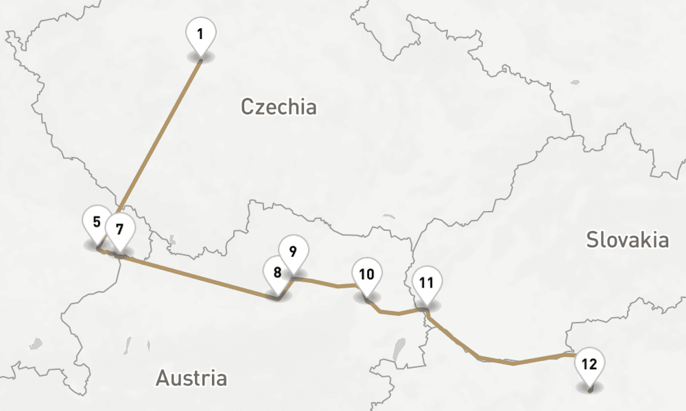 10 nights / 11 days, one-way from Prague (Czech Republic) to Budapest