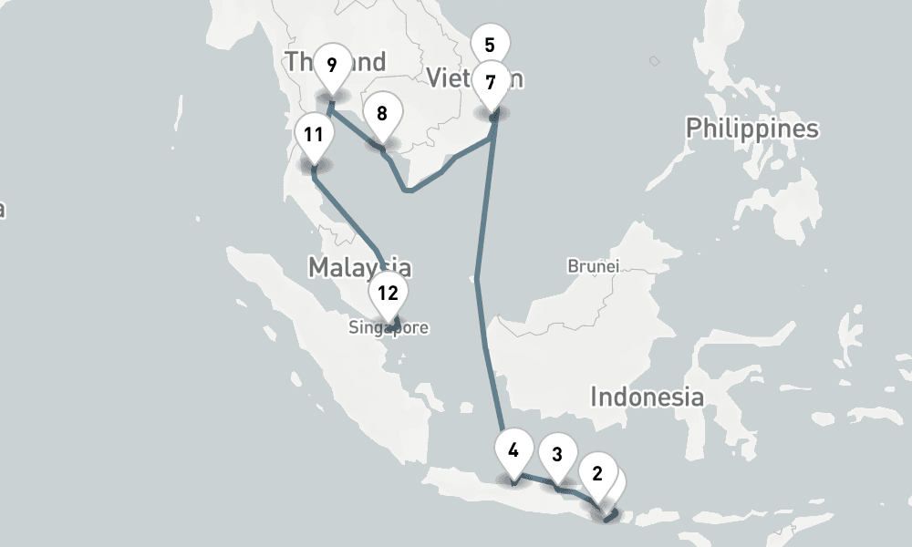 16 nights / 17 days, one-way from Benoa (Bali, Indonesia) to Singapore