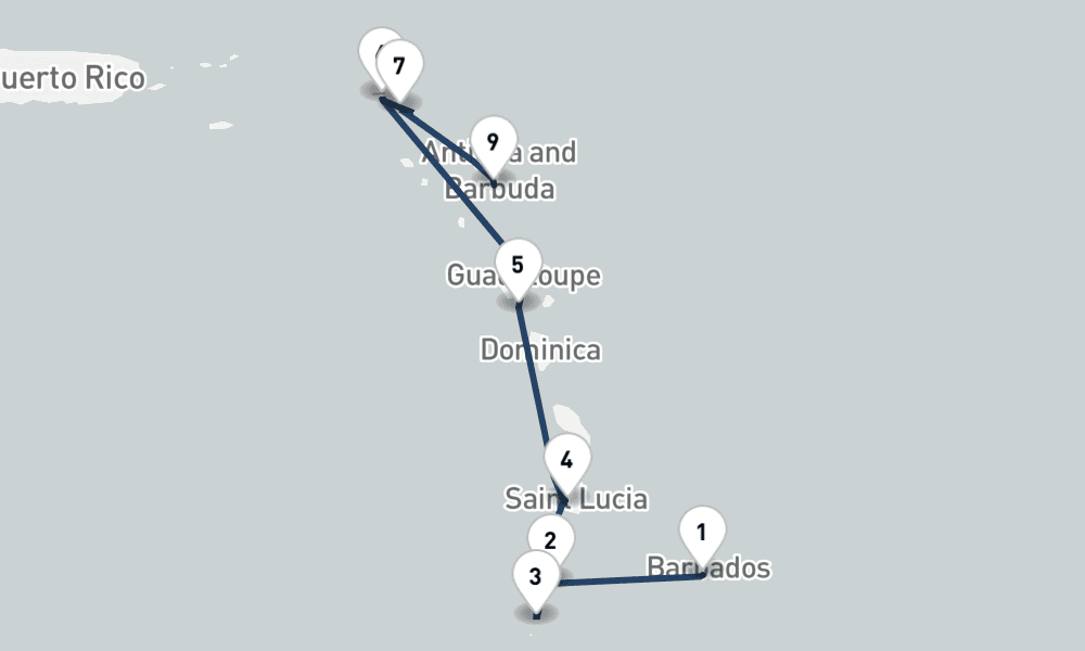 7 nights / 8 days, one-way from Bridgetown (Barbados) to St Johns (Antigua)