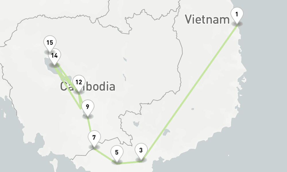8 nights / 9 days, one-way from Phu My (Ho Chi Minh City / Saigon, Vietnam) to Siem Reap