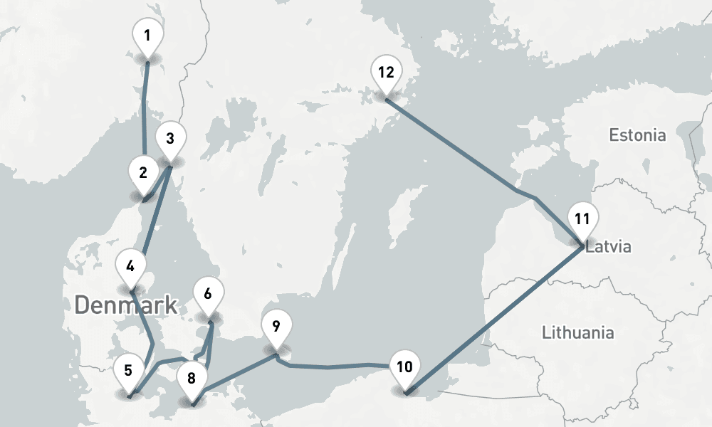 14 nights / 15 days, one-way from Oslo to Stockholm
