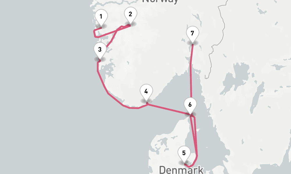 7 nights / 8 days, one-way from Bergen to Oslo
