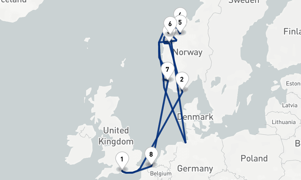 12 nights / 13 days, Southampton (England) Round trip
