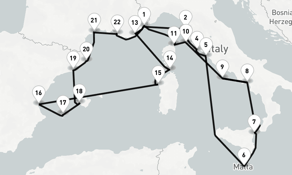 24 nights / 25 days, Villefranche-sur-Mer (Nice, France Riviera) Round trip